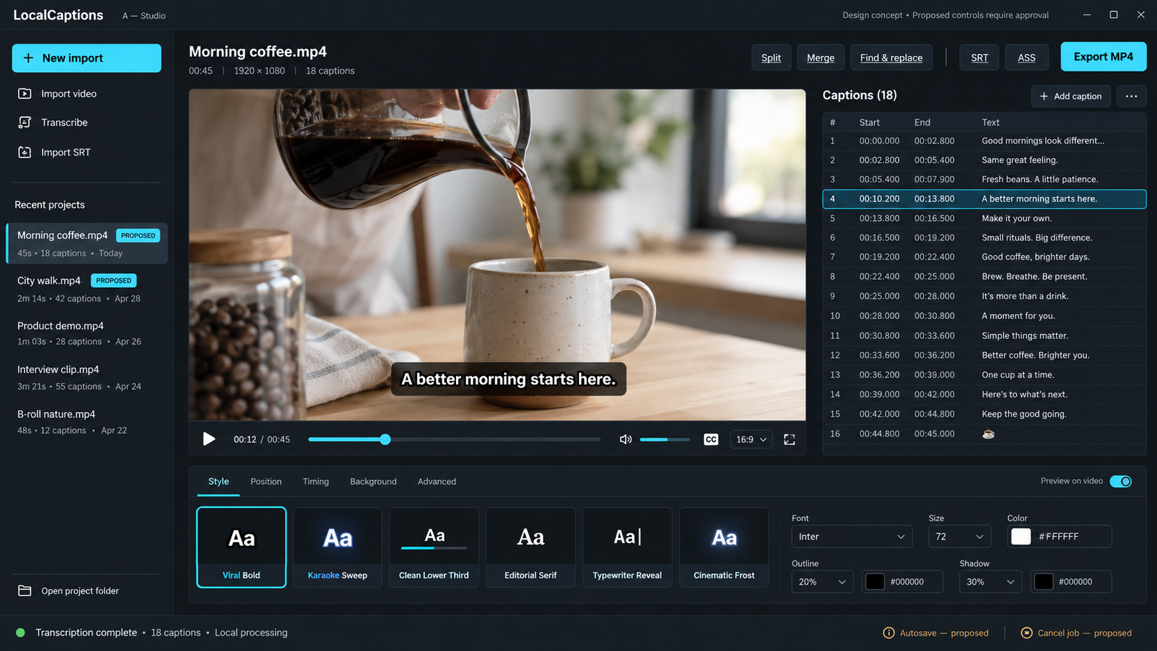 Preview of the LocalCaptions desktop caption editor